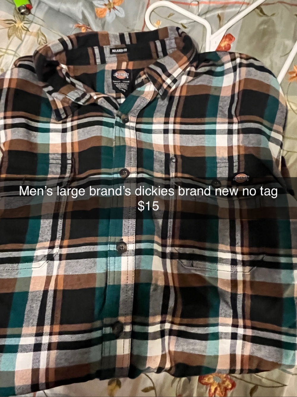 Dickies Men's Green, Brown & Black Plaid Button-Up Shirt